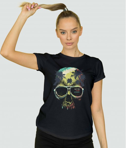 Дамска тениска с щампа Готика Say Yes skull